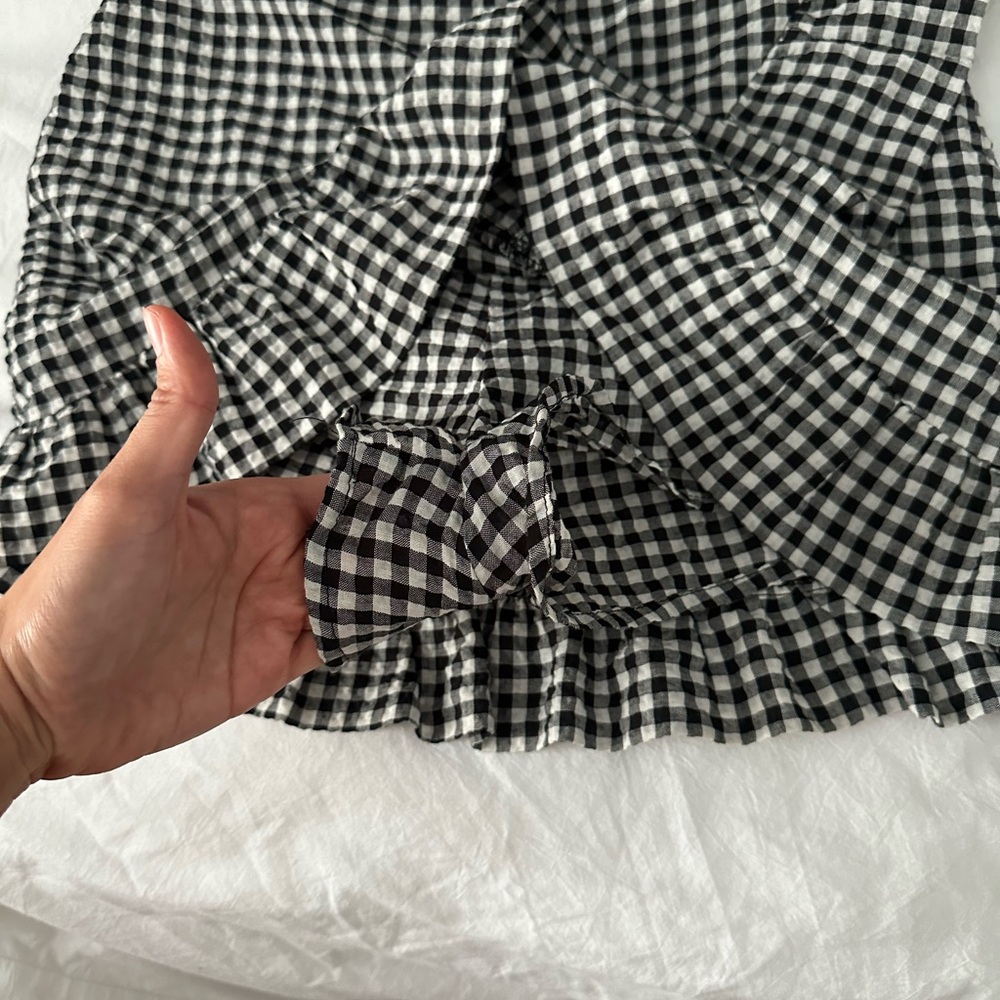 H&M Divided Black and White Checkered Wrap Mini Skort skirt w shorts Gingham - Picture 4 of 4